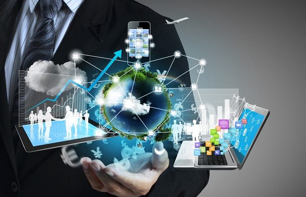 hand holding the connected world