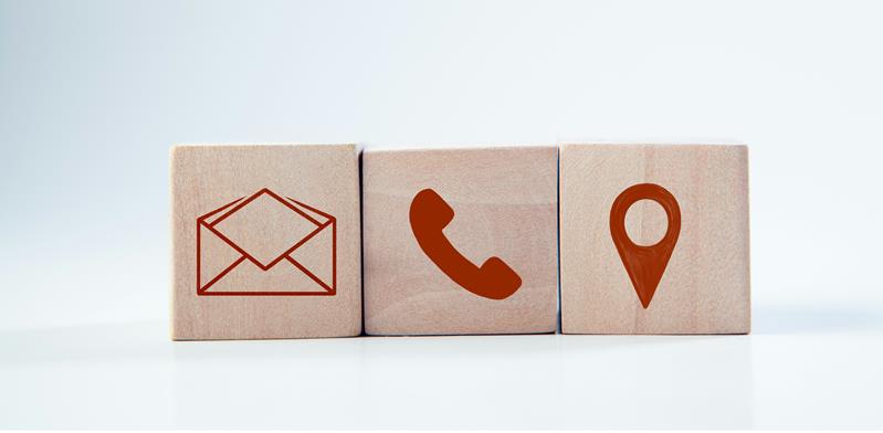 email, phone and map icons